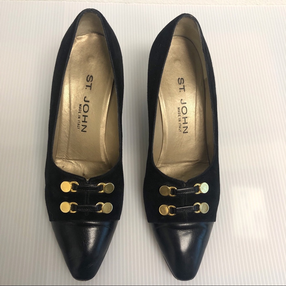 ST. JOHN Black Suede Heels Pumps Vintage 8 B